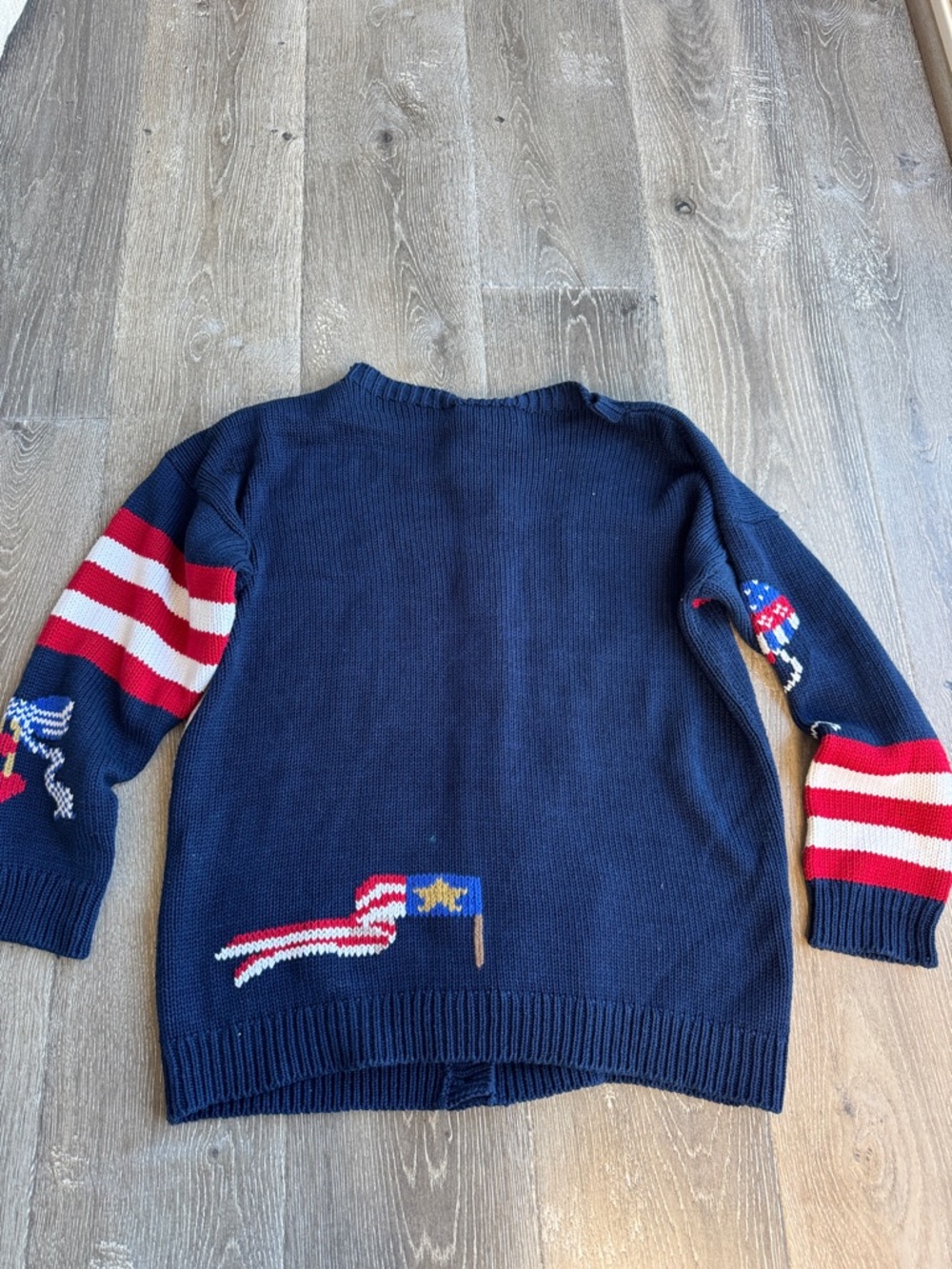 South Cotton Fourth of July Navy Hand-Knitted Cotton Sweater 0468 - Picture 8 of 10